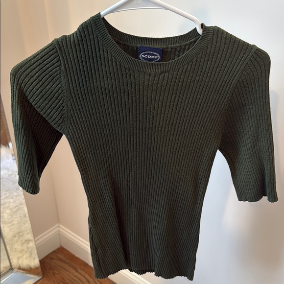 Scoop Ribbed Knit Sweater in Dark Green - Picture 1 of 2